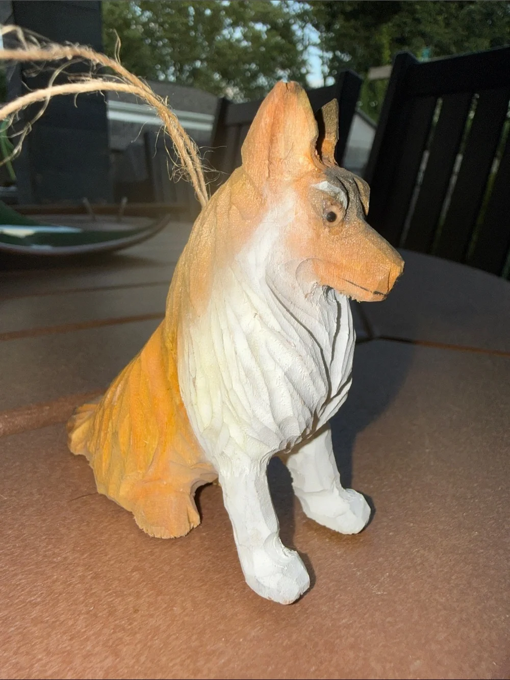 Hand Carved Wooden Collie Ornament